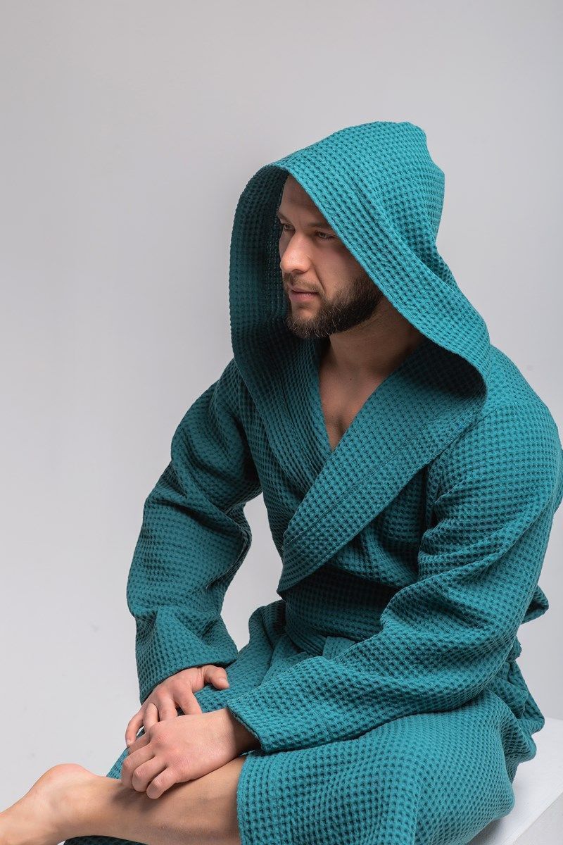 снимок Халат вафельный PandaHug Оrlando малахит с капюшоном от магазина BIO-TEXTILES ОПТ