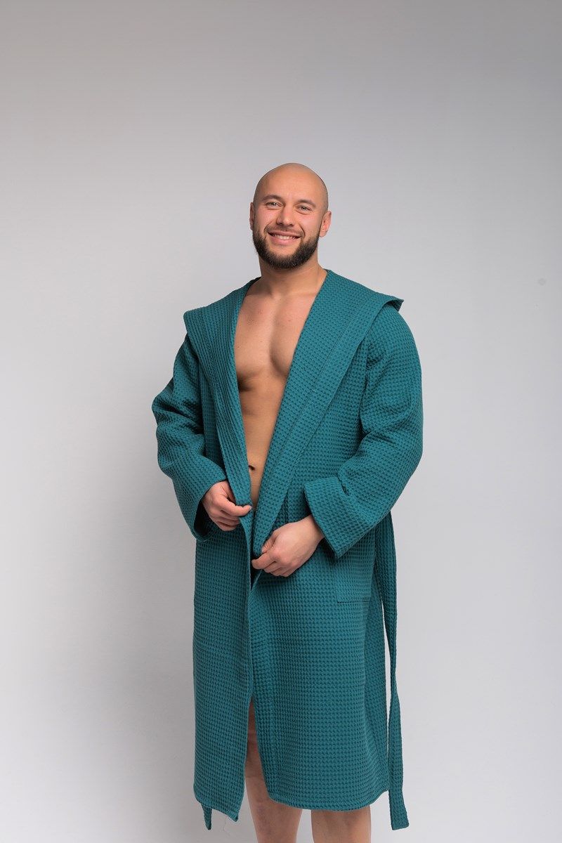 снимок Халат вафельный PandaHug Оrlando малахит с капюшоном от магазина BIO-TEXTILES ОПТ