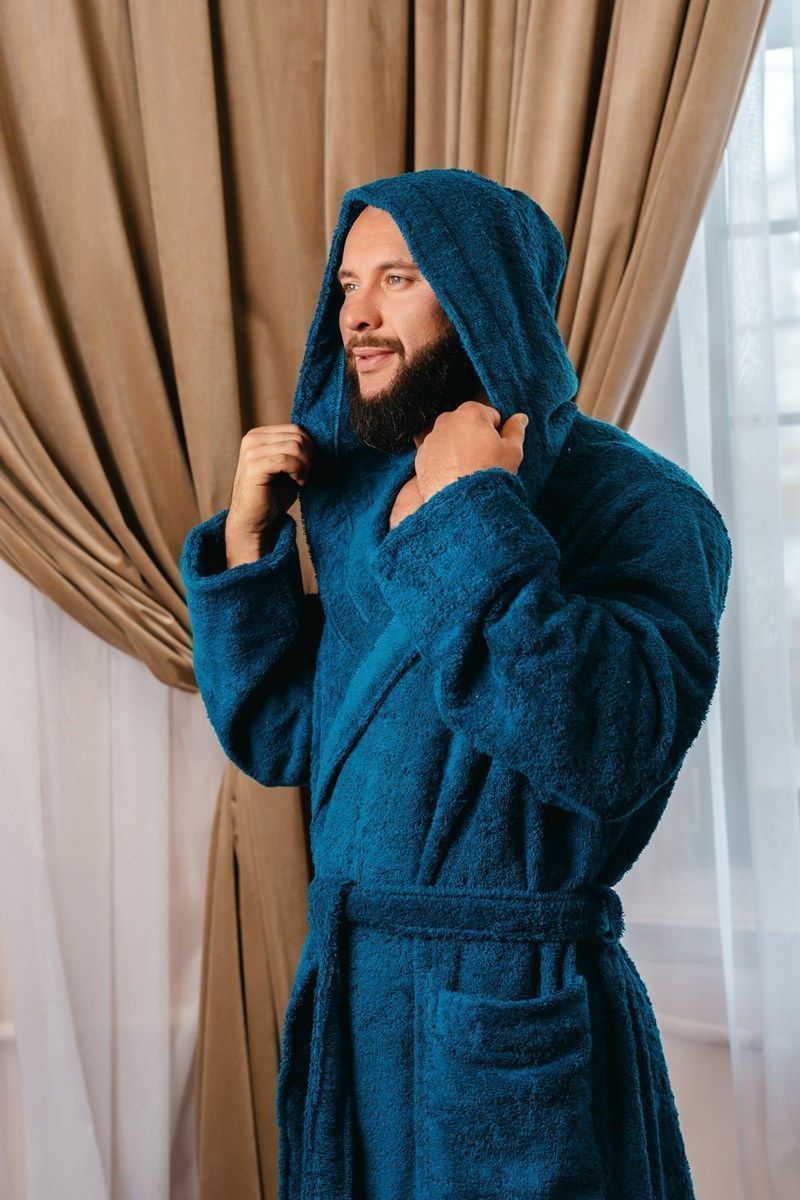 снимок Халат махровый с капюшоном, синий от магазина BIO-TEXTILES ОПТ