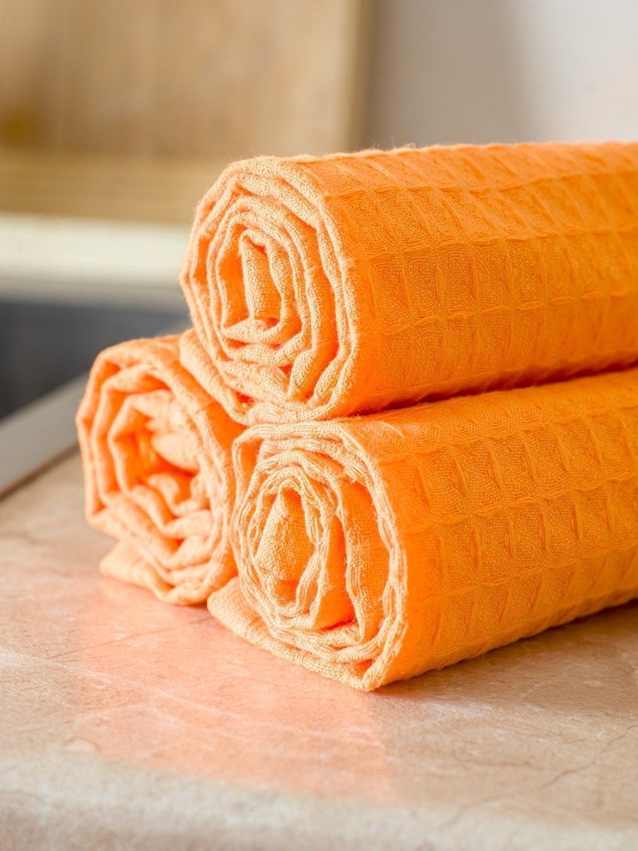 снимок Набор вафельных полотенец 3 шт (30*60) оранжевые от магазина BIO-TEXTILES ОПТ