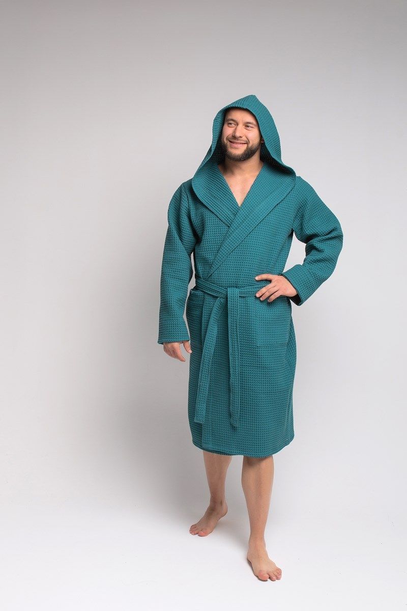 снимок Халат вафельный PandaHug Оrlando малахит с капюшоном от магазина BIO-TEXTILES ОПТ