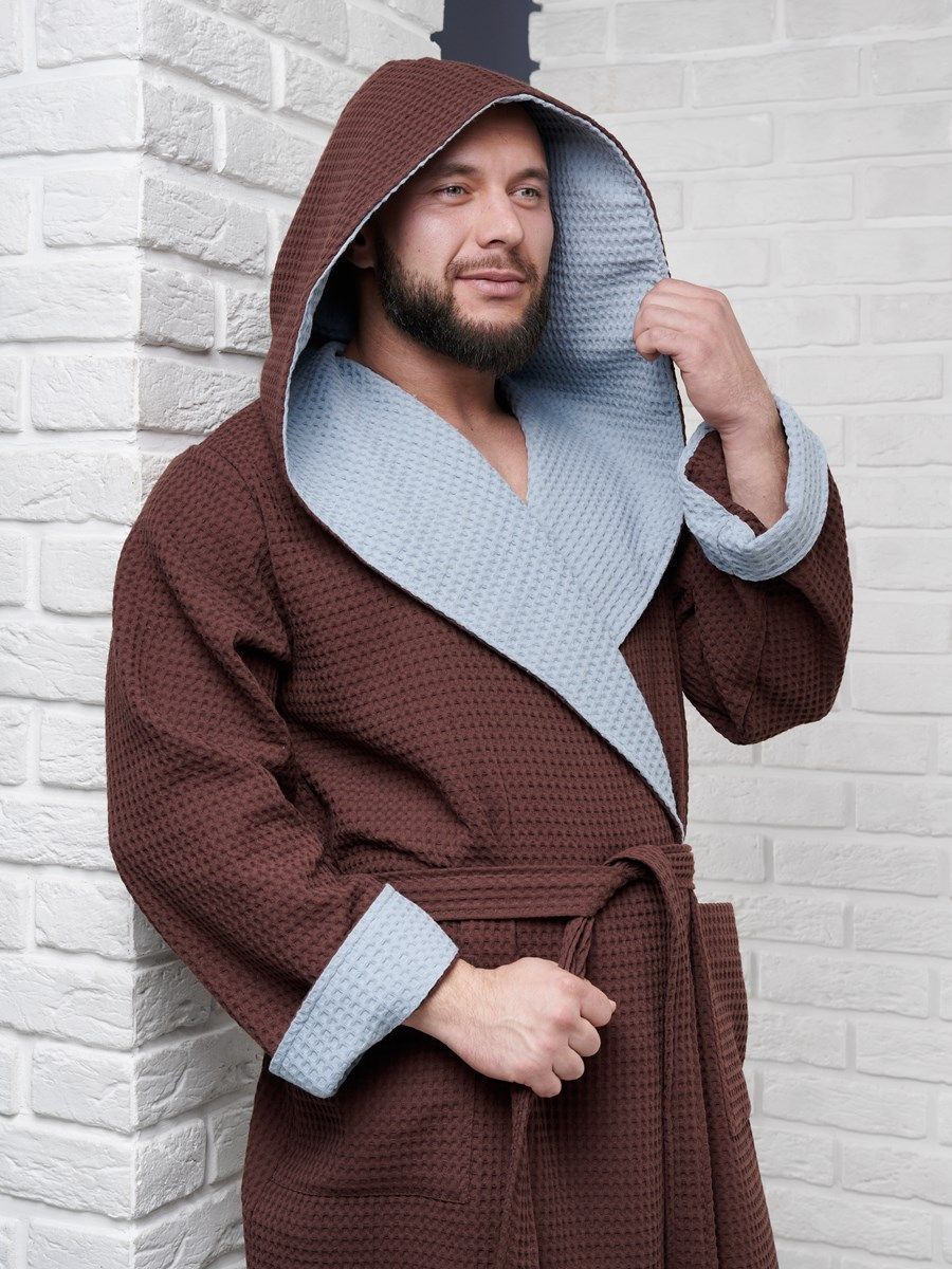 снимок Халат вафельный с капюшоном, два цвета, темный шоколад от магазина BIO-TEXTILES ОПТ