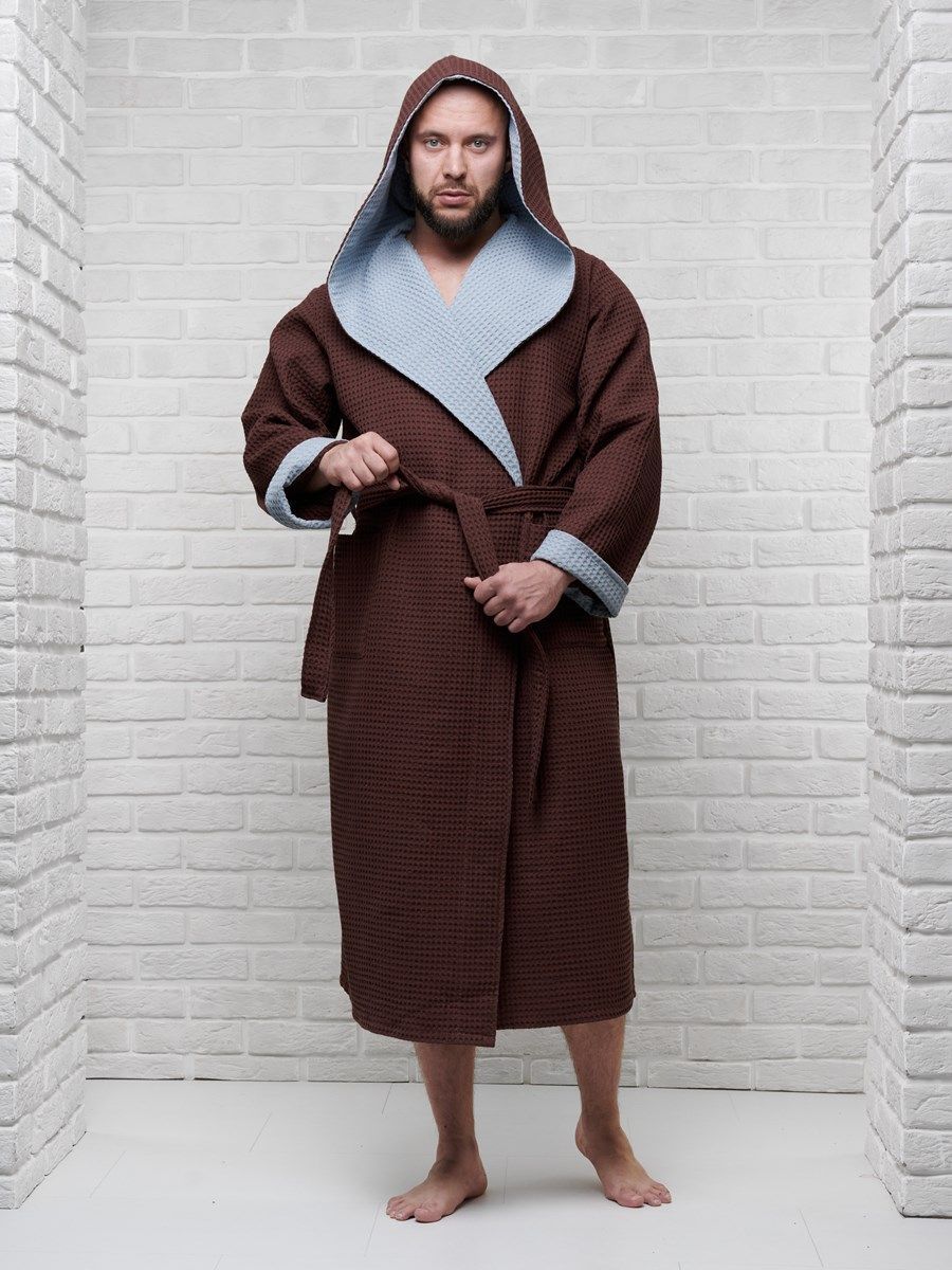 снимок Халат вафельный с капюшоном, два цвета, темный шоколад от магазина BIO-TEXTILES ОПТ