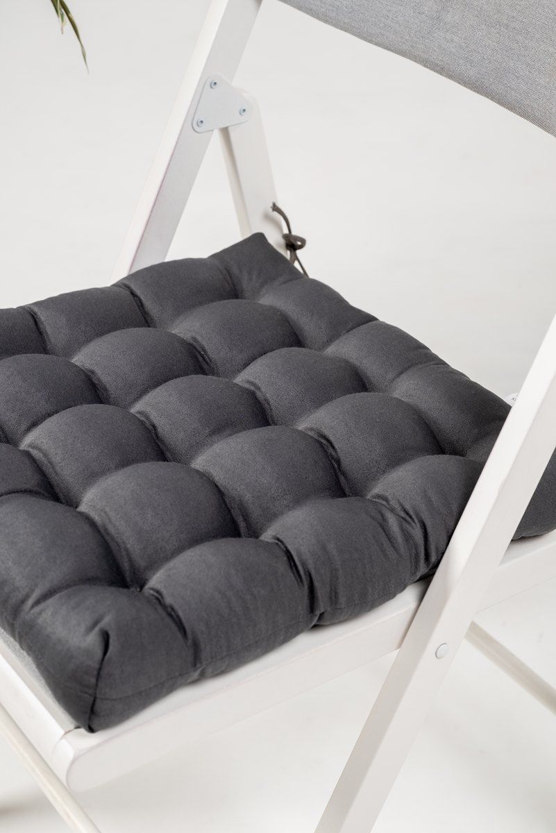 снимок Подушка для стула "ЛОФТ" с лузгой гречихи темно-серая с завязками от магазина BIO-TEXTILES ОПТ