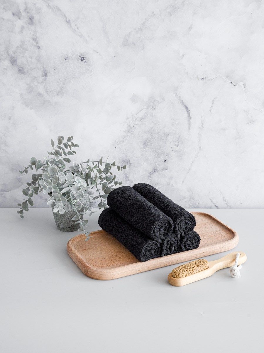 снимок Набор махровых салфеток 5 шт ( 30*30 ) черный от магазина BIO-TEXTILES ОПТ