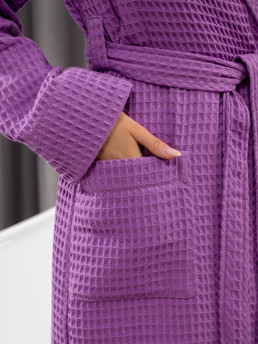 снимок Халат женский вафельный PandaHug Оrnella сиреневый с капюшоном от магазина BIO-TEXTILES ОПТ