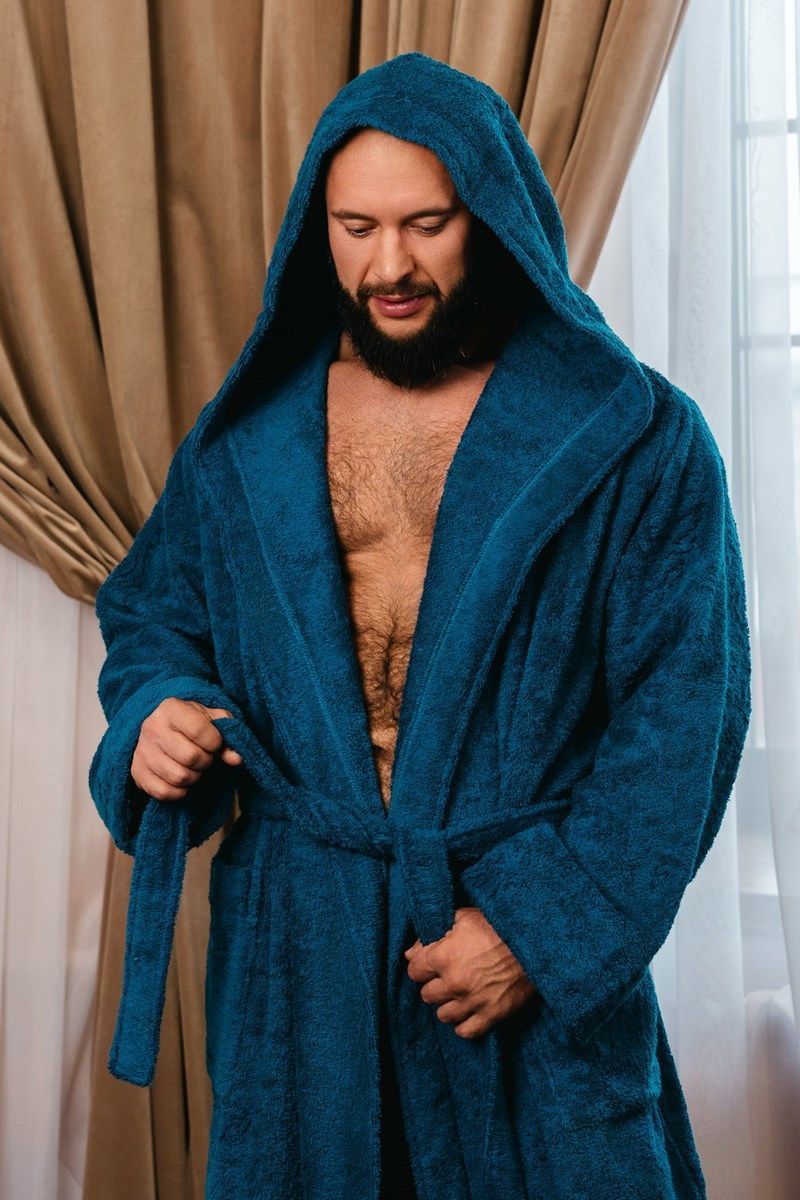 снимок Халат махровый с капюшоном, синий от магазина BIO-TEXTILES ОПТ