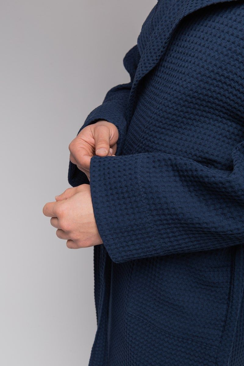снимок Халат вафельный PandaHug Оrlando синий с капюшоном от магазина BIO-TEXTILES ОПТ