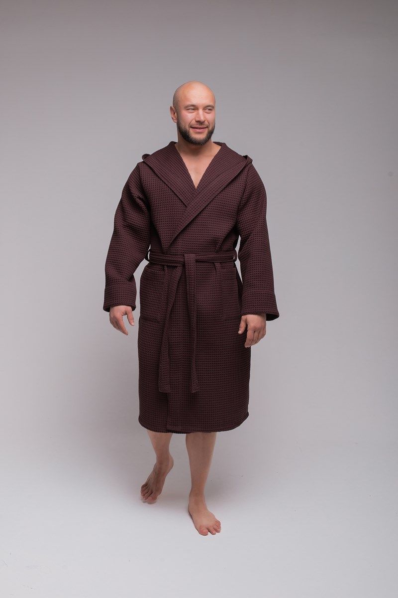 снимок Халат вафельный PandaHug Оrlando шоколадный с капюшоном от магазина BIO-TEXTILES ОПТ