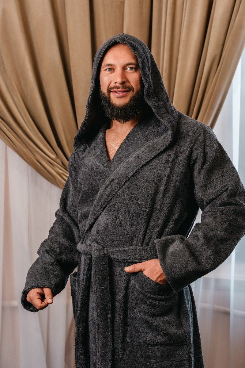 снимок Халат махровый с капюшоном темно-серый от магазина BIO-TEXTILES ОПТ