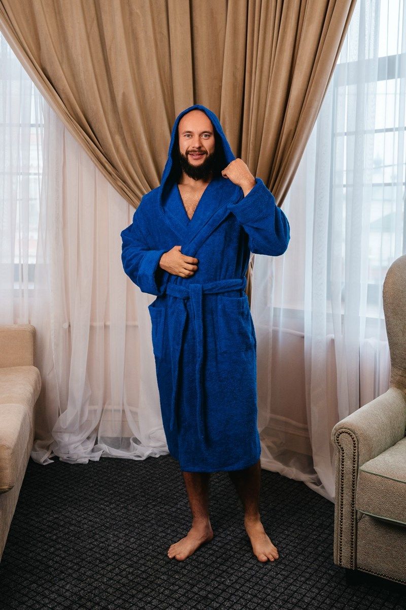 снимок Халат махровый с капюшоном, васильковый от магазина BIO-TEXTILES ОПТ