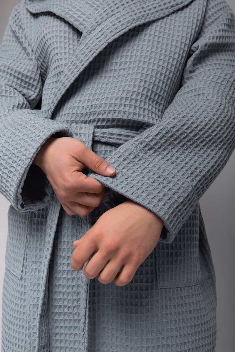 снимок Халат вафельный PandaHug Оrlando серый с капюшоном от магазина BIO-TEXTILES ОПТ