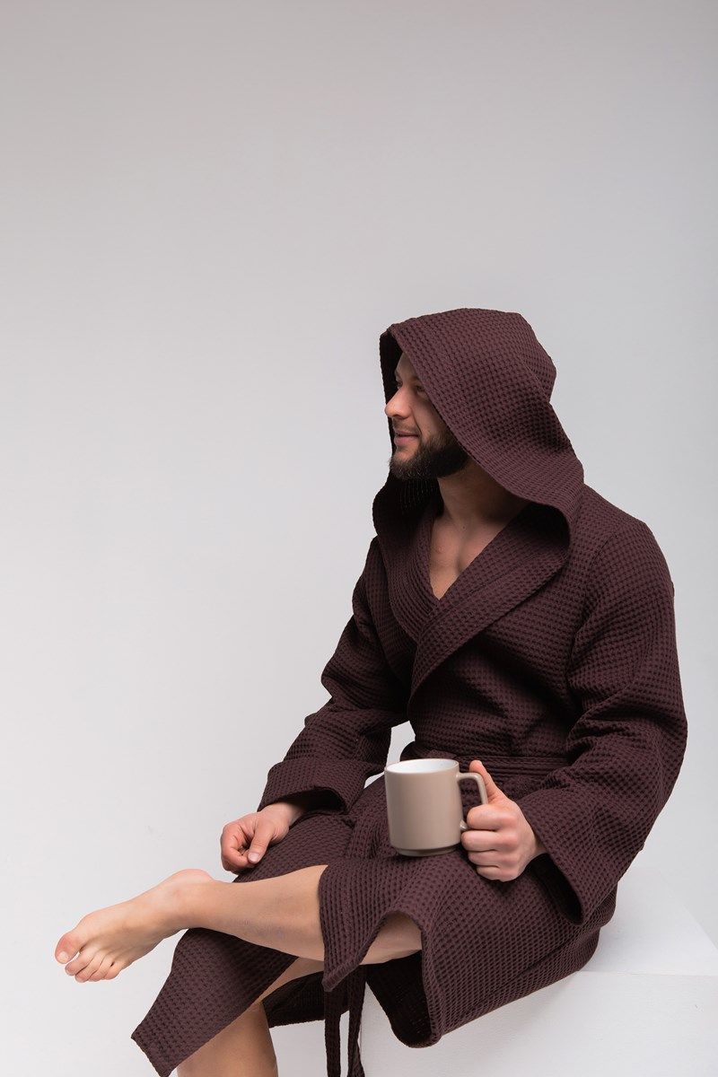 снимок Халат вафельный PandaHug Оrlando шоколадный с капюшоном от магазина BIO-TEXTILES ОПТ