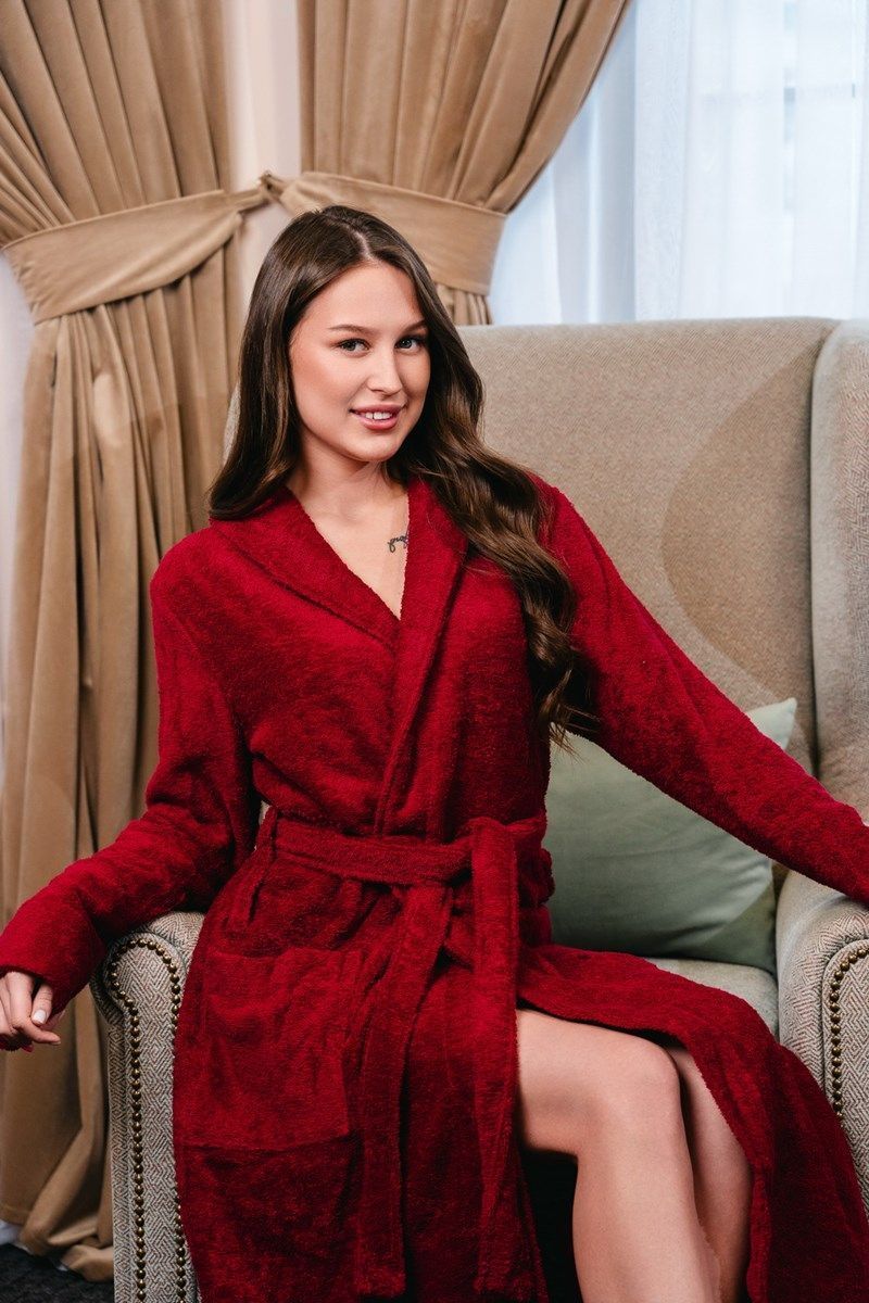 снимок Халат махровый женский бордовый от магазина BIO-TEXTILES ОПТ