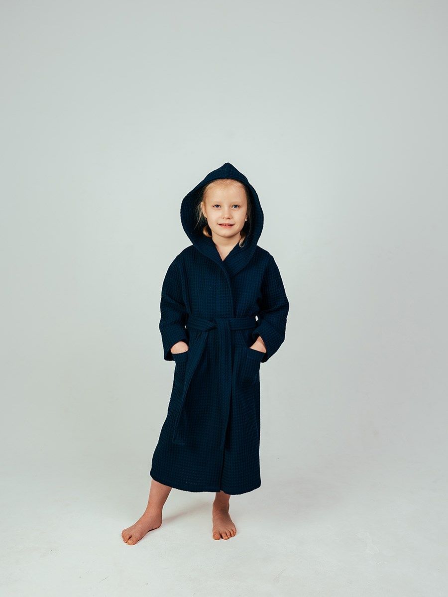 снимок Халат вафельный детский "Комфорт" темно-синий от магазина BIO-TEXTILES ОПТ