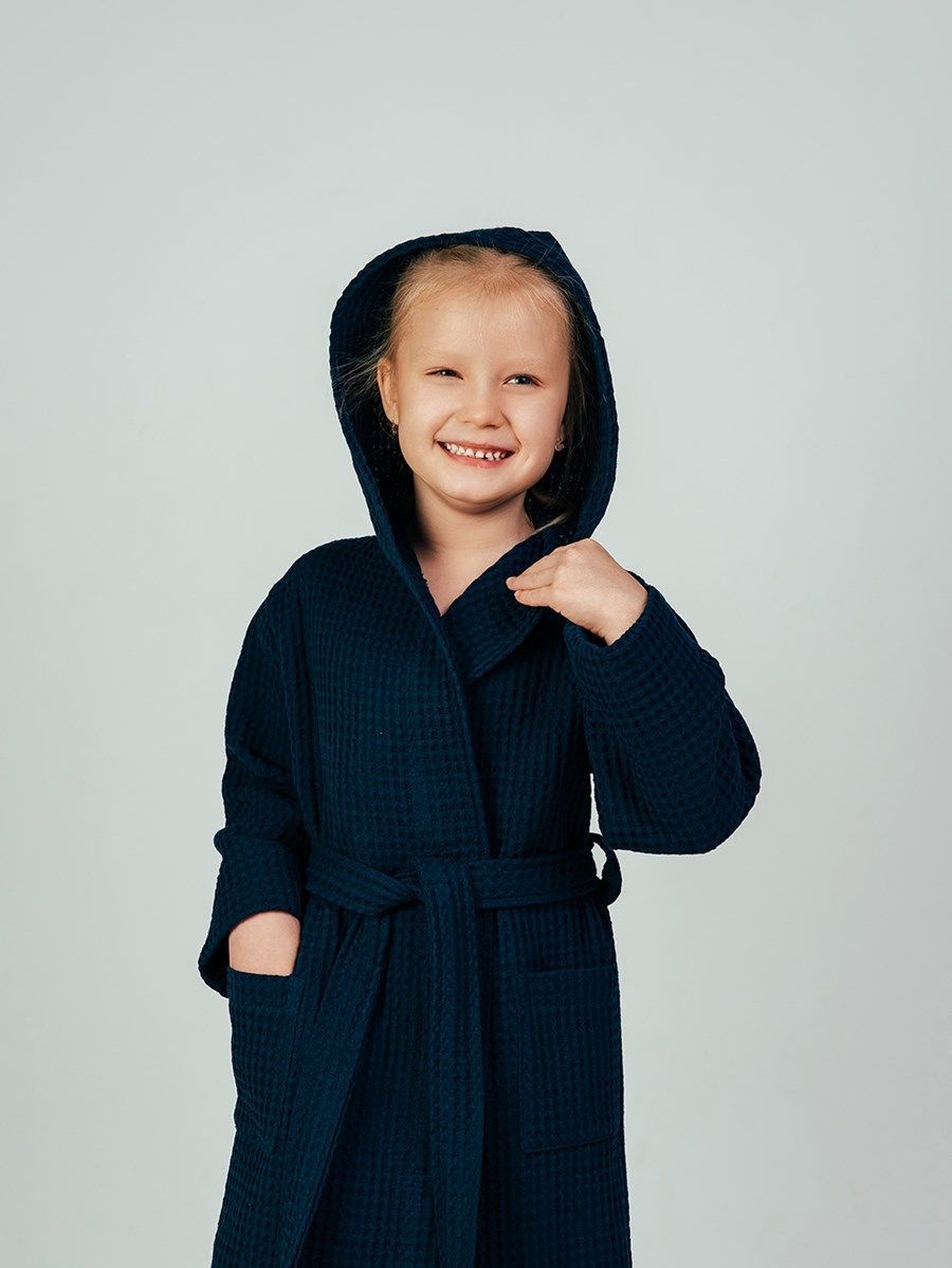 снимок Халат вафельный детский "Комфорт" темно-синий от магазина BIO-TEXTILES ОПТ