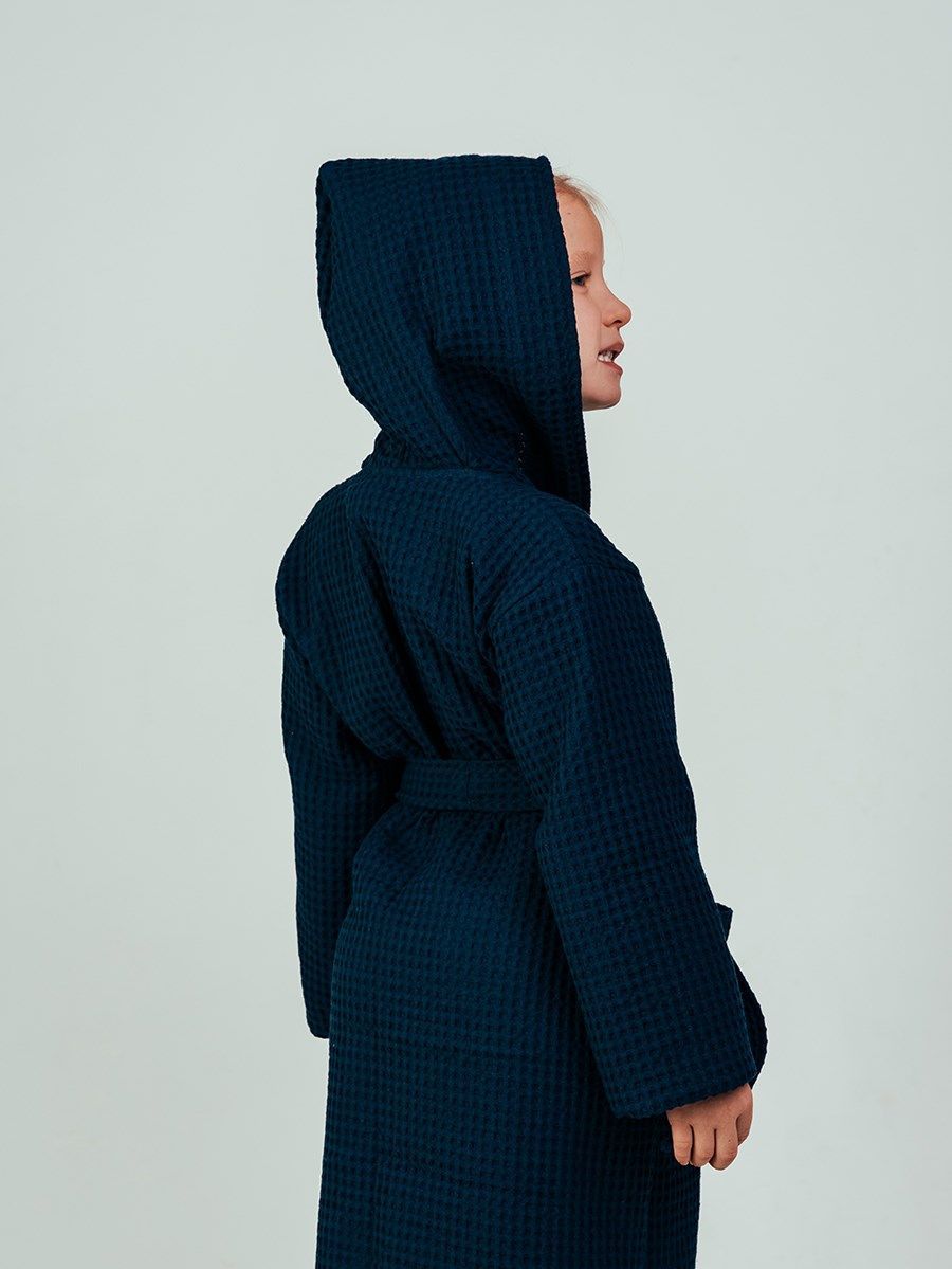 снимок Халат вафельный детский "Комфорт" темно-синий от магазина BIO-TEXTILES ОПТ