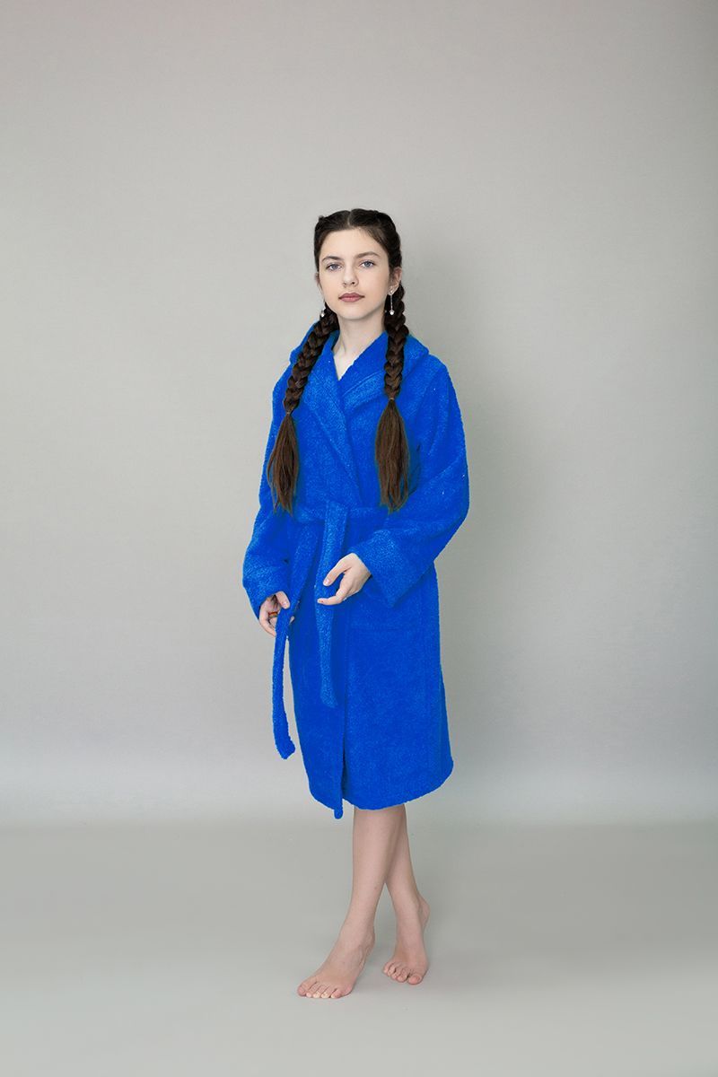 снимок Халат махровый детский с капюшоном васильковый от магазина BIO-TEXTILES ОПТ