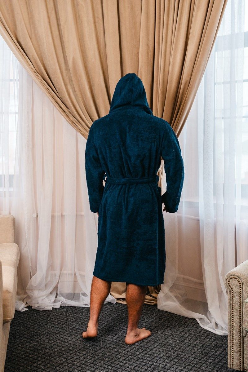 снимок Халат махровый с капюшоном, темно-синий от магазина BIO-TEXTILES ОПТ
