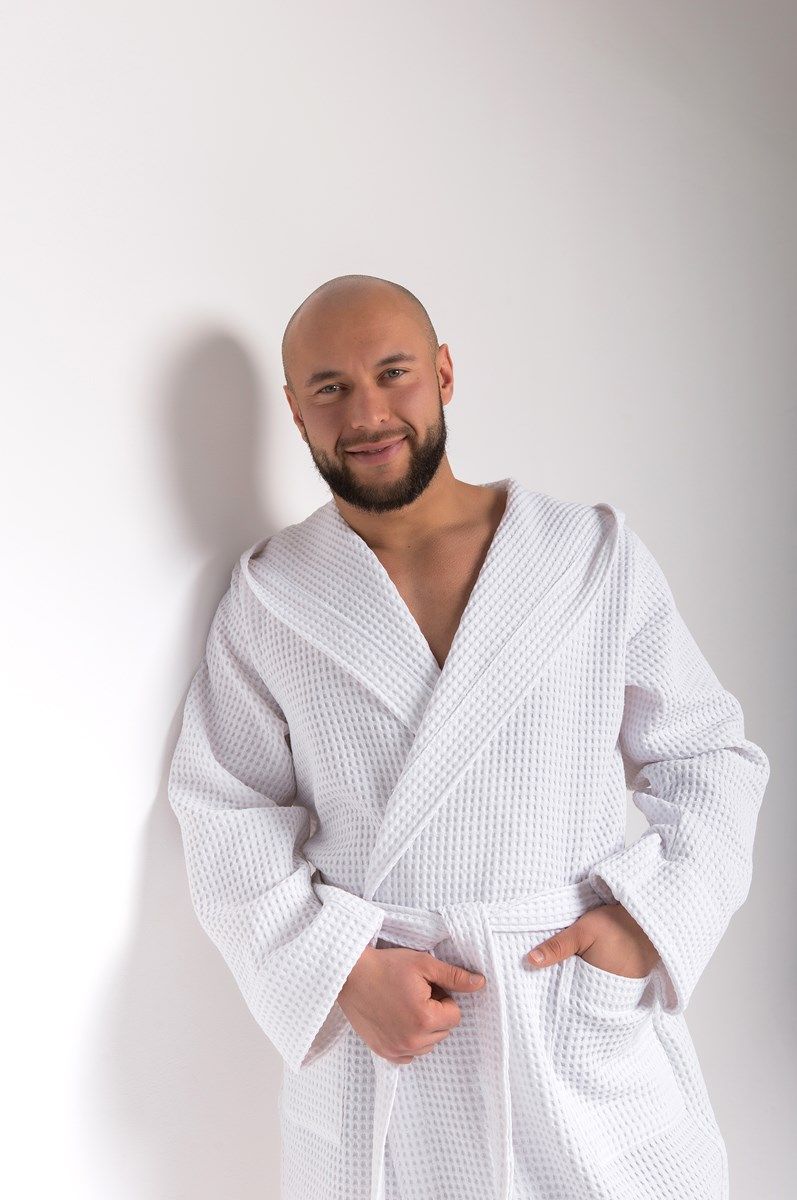 снимок Халат вафельный PandaHug Оrlando белый с капюшоном от магазина BIO-TEXTILES ОПТ
