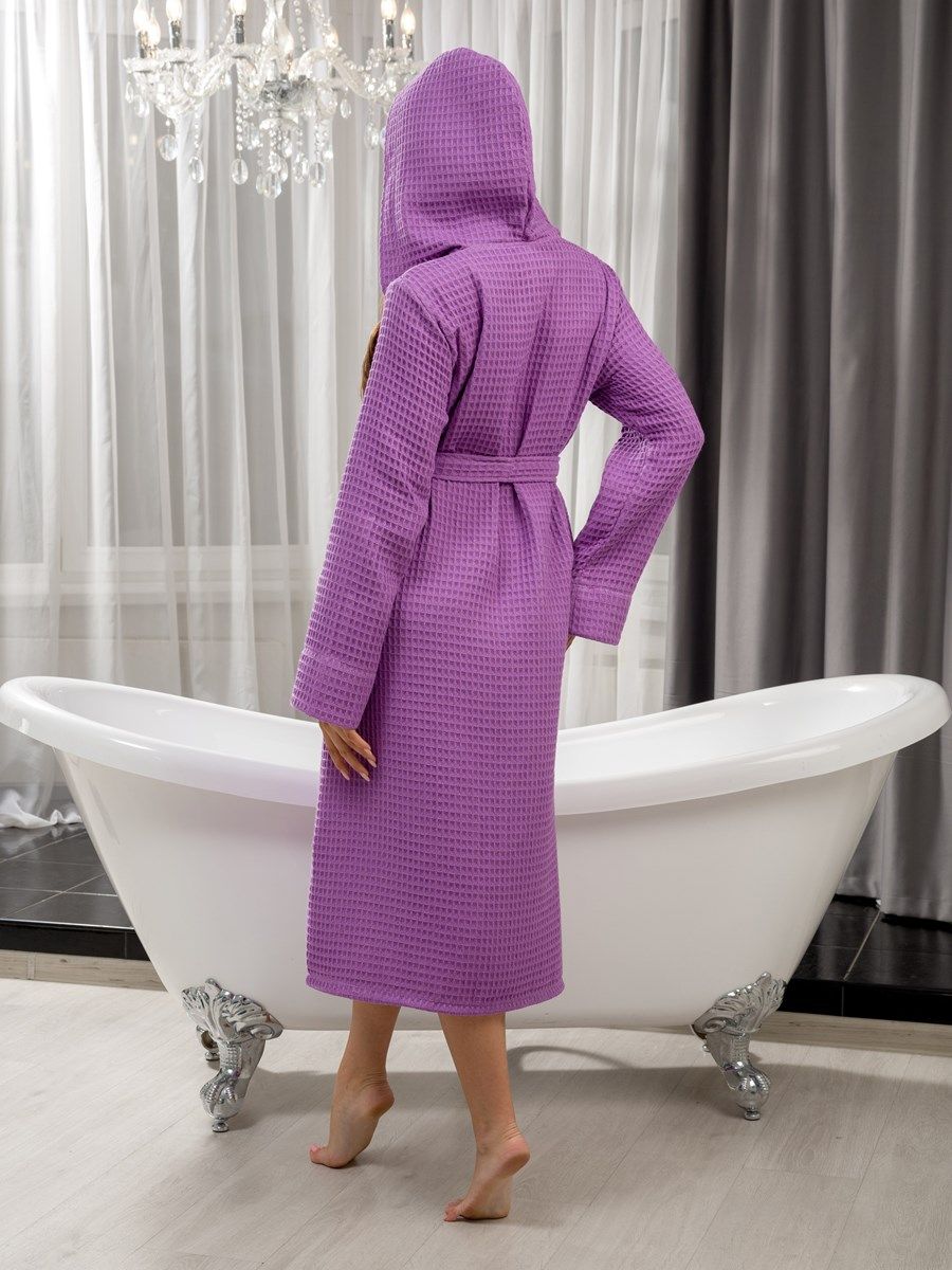 снимок Халат женский вафельный PandaHug Оrnella сиреневый с капюшоном от магазина BIO-TEXTILES ОПТ