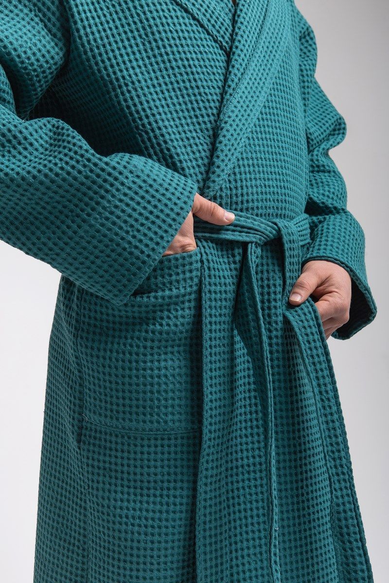 снимок Халат вафельный PandaHug Оrlando малахит с капюшоном от магазина BIO-TEXTILES ОПТ