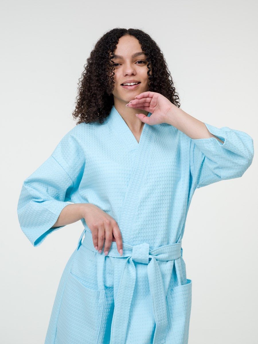 снимок Халат вафельный голубой от магазина BIO-TEXTILES ОПТ