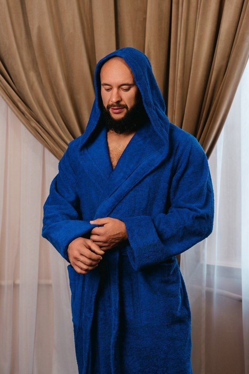 снимок Халат махровый с капюшоном, васильковый от магазина BIO-TEXTILES ОПТ