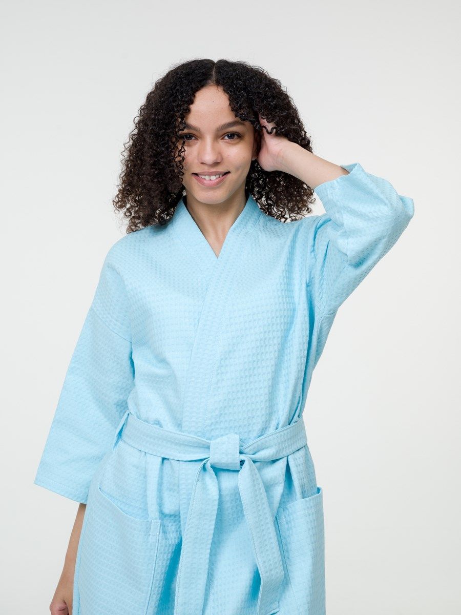 снимок Халат вафельный голубой от магазина BIO-TEXTILES ОПТ