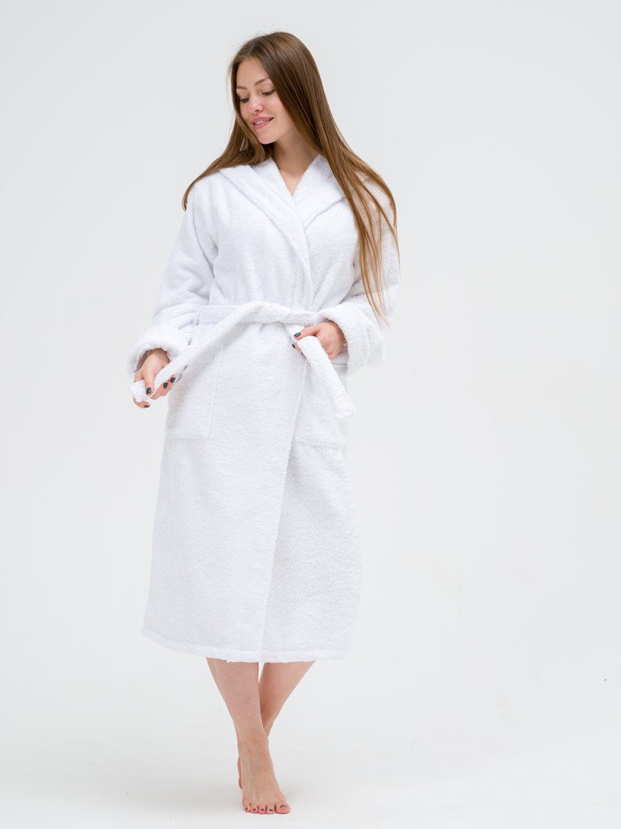 снимок Халат махровый женский с капюшоном белый от магазина BIO-TEXTILES ОПТ