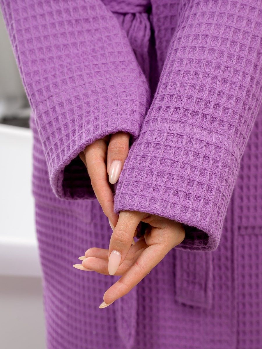 снимок Халат женский вафельный PandaHug Оrnella сиреневый с капюшоном от магазина BIO-TEXTILES ОПТ