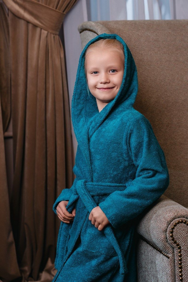 снимок Халат махровый детский с капюшоном морская волна от магазина BIO-TEXTILES ОПТ