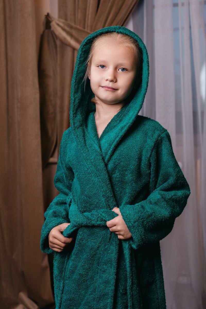 снимок Халат махровый детский с капюшоном изумруд от магазина BIO-TEXTILES ОПТ
