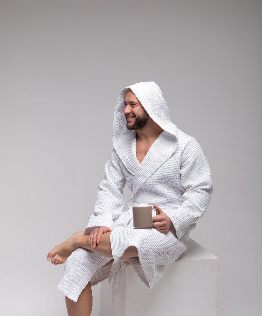 снимок Халат вафельный PandaHug Оrlando белый с капюшоном от магазина BIO-TEXTILES ОПТ
